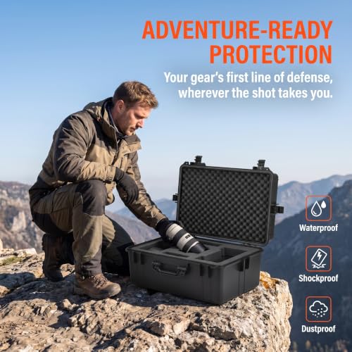MEIJIA All Weather Waterproof Hard Camera Case,Hard Case with Customizable Fit Foam,Fit Use of Drones,Camera,Equipments,Pistols,Elegant Black (Black, 24.01"x16.92"X12.2") - size: 24.01" x 16.92" x 12.2"