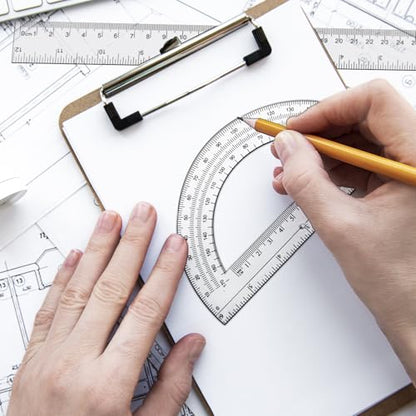 2 Packs 12 Inch Plastic Ruler and 6 Inch Plastic Protractor Set Clear Math Geometry Set Classroom Set Angle Detector School Supplies Classroom Ruler Home Office Drawings (Transparent) - color: Transparent