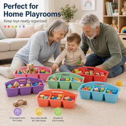 6 Pack Classroom Caddy with Handle, 6 Compartment (Rainbow) - color: Rainbow
