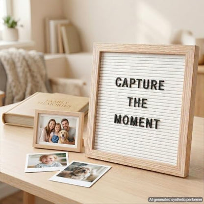 White Felt Letter Board 10x10in, 336 Letters, Wood Frame Message Board - color: White