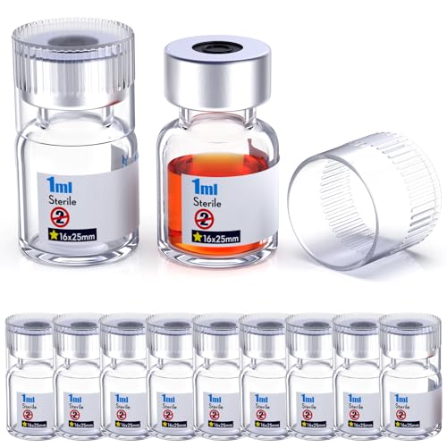 Biomed Solutions Sterile Empty Vial with Reusable Plastic Cap,Ready to Fill Glass Containers, Liquid Injection Bottle Sealed with Self Healing Injection Port (1mL Clear 10pcs) - size: 1mL Clear 10pcs