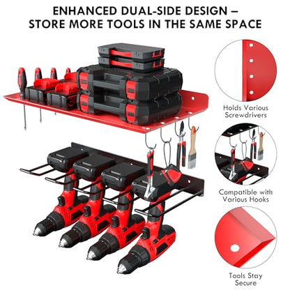 KSVO Wall Mount Power Tool Organizer, Heavy Duty Drill Rack, Red