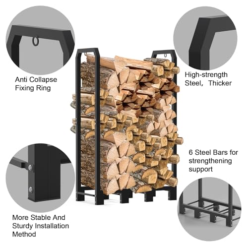 4Ft Firewood Rack Holder for Fireplace, Indoor & Outdoor Thickened Metal Firewood Storage Rack, Rust-Resistant, Sturdy, Space-Saving, Easy Assembly. - size: 4Ft