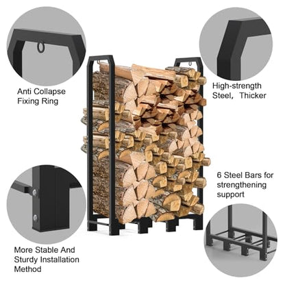 4Ft Firewood Rack Holder for Fireplace, Indoor & Outdoor Thickened Metal Firewood Storage Rack, Rust-Resistant, Sturdy, Space-Saving, Easy Assembly. - size: 4Ft