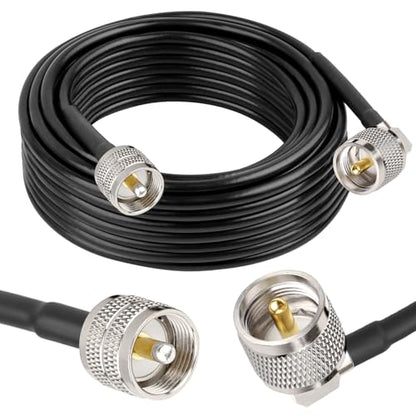 MOOKEERF CB Coax Cable - RG58 UHF PL-259 Male to Male Right Angle Coaxial Cable 35FT Low Loss Cb Antenna Cable Jumper Cable for CB Radio, HAM Radio, Antenna Analyzer, SWR Meter (2PACK) - size: 35FT