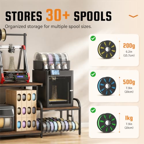 3D Printer Stand with Filament Storage Rack, Power Outlet, Spool Holder - color: Rustic Brown