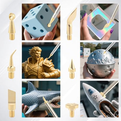 3D Printer Smoothing Finishing Tool Set, 11pcs 3D Printed Parts Repairing Modifying Deburring Trimming Tool Kit for TS100 TS101 Pine64 900M T18 Soldering Iron Heat Set Tip Adapter(Silver)