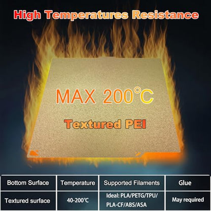 260x271mm Gold Build Plate Double Sided Sheet Textured PEI Build Plate Flexible Removable Spring Steel Heated Printing Bed Platform for Elegoo Centauri Carbon/Centauri 3D Printer - size: 260x271mm