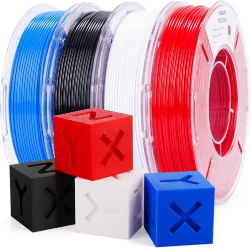 AMOLEN PETG Filament 1.75mm 3D Printer Filament Bundle - color: Black/White/Red/Blue（petg 250g*4）