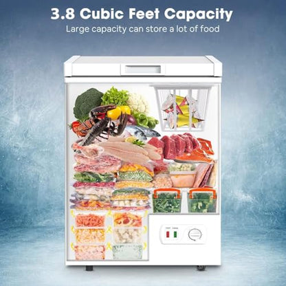 LifePlus Chest Freezer, Compact Deep Freezer 7 Adjustable Temperature with Removable Basket, Top Open Door Freezer Upright for Apartment Home (4.2 cu.ft.) - color: white
