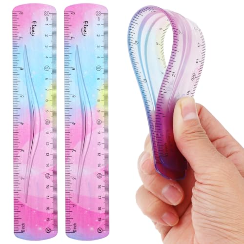 Grevosea 2 Pieces Flexible Ruler, 20cm/8inch Plastic Ruler Shatterproof Straight Edge Ruler Soft Bendable Ruler for School Classroom Office Kids & Adults (8inch) - size: 8inch
