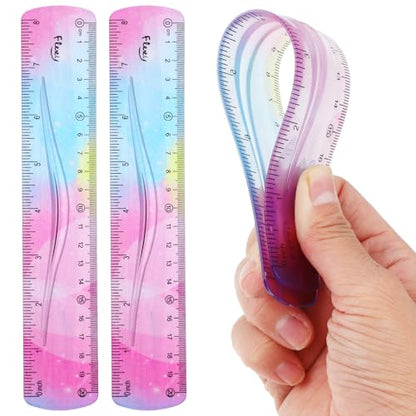 Grevosea 2 Pieces Flexible Ruler, 20cm/8inch Plastic Ruler Shatterproof Straight Edge Ruler Soft Bendable Ruler for School Classroom Office Kids & Adults (8inch) - size: 8inch