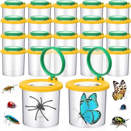 Silipull 24 Pcs Bug Jar Viewer Magnifying Insect Box Magnifier Bug Container Bulk Insect Container Cage for Science Nature Exploration Educational Tool Collecting Kit(Yellow) - color: Yellow