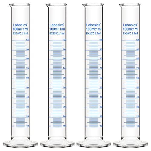 Labasics 4-Pack Borosilicate Glass 100 ml Heavy Wall Graduated Cylinder Measuring Cylinder - size: 100 ml