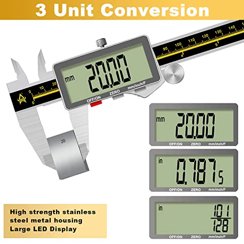 Digital Caliper,ACEMETER 0-8" Vernier Calipers Measuring Tool-Electronic Micrometer with Large LCD Screen,Metal Metric Measure Caliper for Engineer Carpenter,Auto-Off Feature,Inch/Fraction/Millimeter - size: 8 inch/200mm