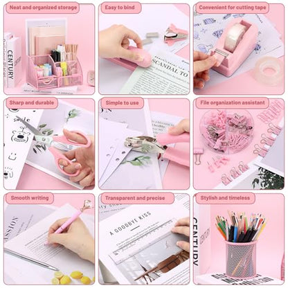 13-in-1 Office Desk Organizer Set for Back to School Supplies Accessories - color: Pink
