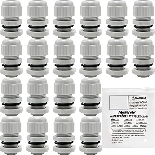 MAKERELE 3/8” NPT Cable Glands Kit Waterproof Strain Relief Connector - color: Grey, size: 3/8" 20pcs BAG