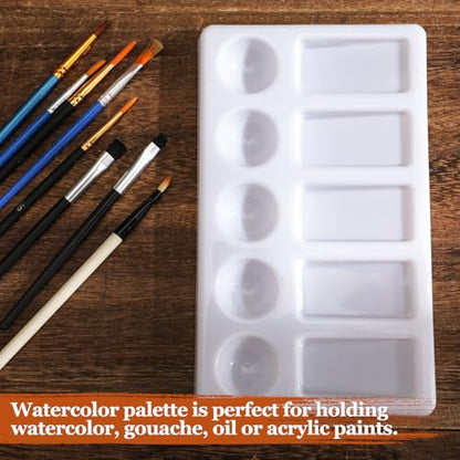 Humyoun 6 Pcs 10-Well Plastic Paint Palette Rectangular Paint Mixing Palette White Watercolor Mixing Tray Art Trays for Art Party Students Classroom Oil Watercolor DIY Craft