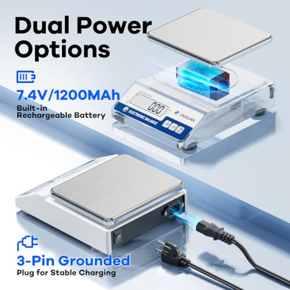 Digital Lab Scale 0.01g Accuracy 5000g Analytical Balance Scale Precision Scale for Weighing Gold Silver Jewelry Diamond Powder Grain Food, Electronic Gram Scale with 500g Weight, LCD Display, 7units - style: 5000gx0.01g with 500g Calibration Weights