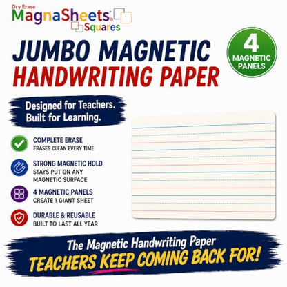 MAGNASHEET Squares Jumbo 4 Panel Magnetic Dry Erase Handwriting Paper