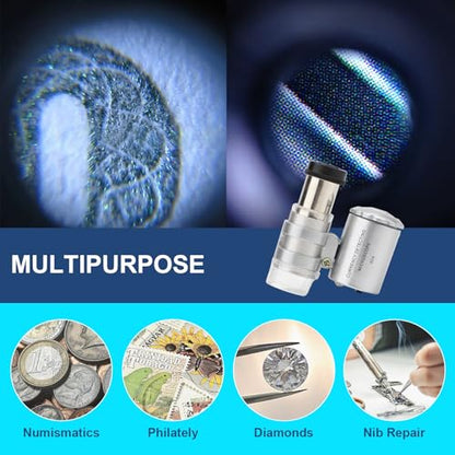 60X Mini Illuminated Microscope Pocket Magnifier Portable Jewelers Loupe - style: Pocket Magnifiers