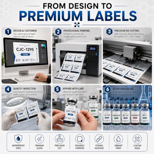 Waterproof Peptide Vial Labels for 3mL 5mL Bottles, Custom Vinyl Stickers