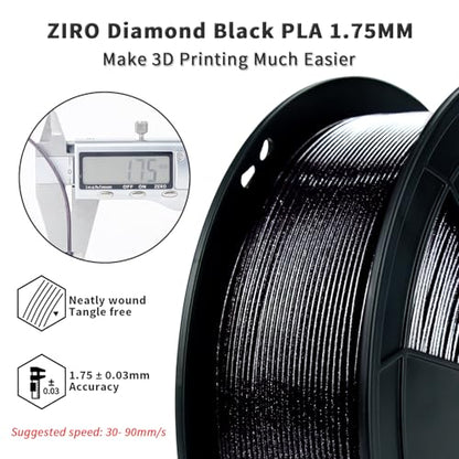 ZIRO Diamond Series Filament, Shiny Sparkle PLA with Glitter, 1KG Black - color: Diamond-black