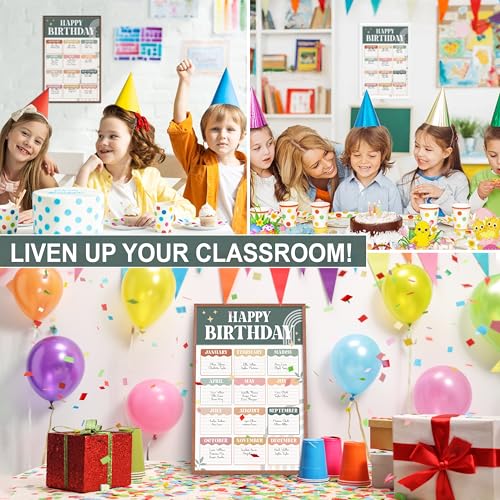 BEAWART Classroom Birthday Chart, 16x24 Modern Boho Reusable Poster - color: Modern Boho
