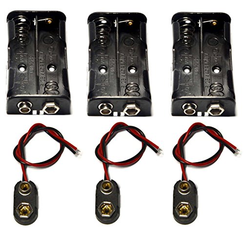 3 Pcs 2 x 1.5V (3V) AA Battery Holder Leads with 3 Pcs 9V I Type Snap Connector Plastic Housing - size: 2AA-3PC