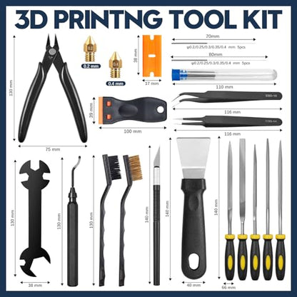 50-Piece 3D Printer Tool Kit, 3D Printing Accessories Compatible with FDM/SLA Printers, Including Nozzle Cleaning Kit, Scraper, Deburring Tool, Files, Brushes, with Storage Case, Starter Kit