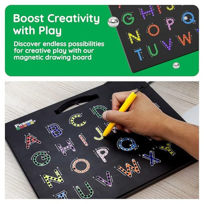 PicassoTiles 2in1 Magnetic Drawing Board Toy 12x10 In Large Magnet Bead Pad with Alphabet and Math Side in Black STEM Educational Writing Playboard Reusable Erasable Learning Tablet for Kids PTB02-BLK - style: 2-in-1 Alphabet&Num