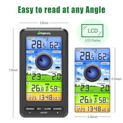 Urageuxy Wireless WiFi Weather Station Anemometer with Solar Wind Speed/Direction, and Indoor Outdoor Thermometer and Hygrometer - style: Weather Station(WiFi)