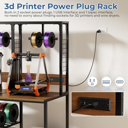 Dual 3D Printer Stand with Filament Storage Workstation Heavy Duty Mobile 3D Printer Table Workbench T-Shaped Spools Holder Rack - color: Black-3