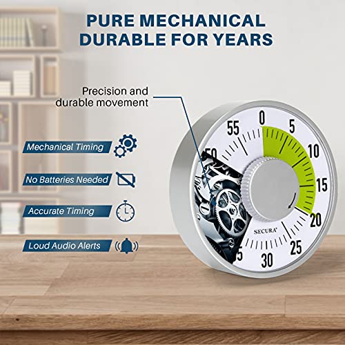 Secura 60-Minute Visual Timer 6-Inch Mechanical Countdown Timers for Teaching, Meeting, Cooking, Working - Timer for Kids with Magnetic Backing, Foldable Legs, Hanging Hole (Green) - color: Green