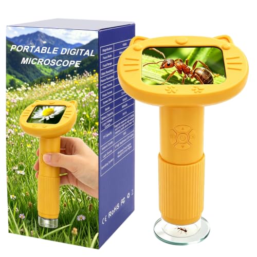 Microscope for Kids 100-1200x Handheld Microscope for Kids Digital Microscope 2.4-INCH IPS Screen Portable Digital Microscope for 3-10 Boys Girls Toys Gifts - color: Yellow