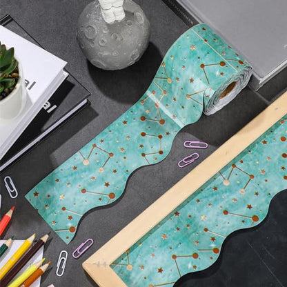 Outus 68 ft Galaxy Bulletin Board Borders, Scalloped Space Theme - size: 2.99 Inches, style: Space