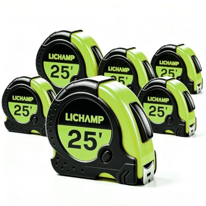 LICHAMP Tape Measure 25 ft, 6 Pack Bulk Easy Read Measuring Tape Retractable with Fractions 1/8, Multipack Measurement Tapes 25-Foot by 1-Inch, C6GN - color: Green
