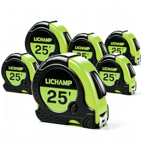 LICHAMP Tape Measure 25 ft, 6 Pack Bulk Easy Read Measuring Tape Retractable with Fractions 1/8, Multipack Measurement Tapes 25-Foot by 1-Inch, C6GN - color: Green