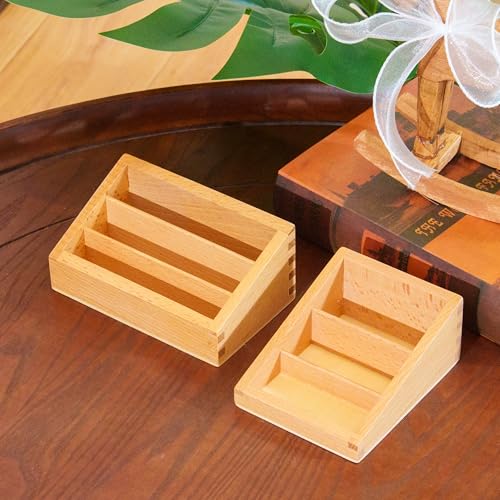 Montessori Three Part Box– Solid Beechwood 3-Compartment Storage Tray for Language Cards, Classification & Organization, Montessori Classroom Homeschool Materials for kids - color: Three Part Box