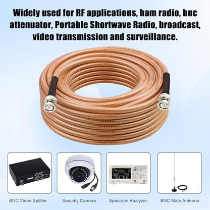RG8X BNC Extension Cable, Low Loss BNC Male to BNC Male Coaxial Cable, 50 Ohm Flexible Coax Jumper with Dual-Layer Strain Relief for CCTV Security Camera, RF Antennas, Oscilloscope 20FT - size: 20FT