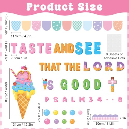 Summer Christian Religious Bulletin Board Set Jesus Classroom Decoration Summer Taste and See that the Lord is Good Ice Cream Paper Cutouts for Sunday School Church VBS Home Office Wall Door Decor - style: Summer Christian
