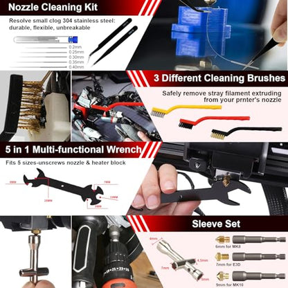295 PCS 3D Printing Tool Kit, 3D Printing Accessories with Nozzle Cleaning Kit,Deburring Tool,Screwdriver Set,Digital Caliper,Smoothing Tools,3D Printer Tools for Model Removing Finishing 3D Print - color: 295PCS