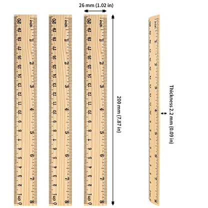 JAPCHET 144 Pack 8 Inch Wooden Rulers, Wooden Rulers Bulk 2 Scale Wood Measuring Rulers for School, Student, Office, Clothing Measuring