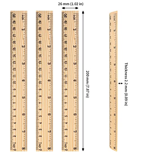 JAPCHET 144 Pack 8 Inch Wooden Rulers, Wooden Rulers Bulk 2 Scale Wood Measuring Rulers for School, Student, Office, Clothing Measuring
