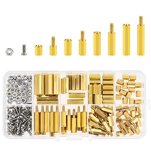 HELIFOUNER 200 Pieces M2.5 Male Female Hex Brass Spacer Standoff Screw Nut Assortment Kit - size: M2.5 Brass Standoff Kit