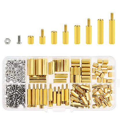 HELIFOUNER 200 Pieces M2.5 Male Female Hex Brass Spacer Standoff Screw Nut Assortment Kit - size: M2.5 Brass Standoff Kit