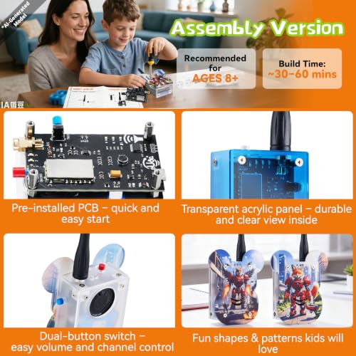 eUda+ STEM Walkie-Talkies Kit for 8-13-15-17+ Boys & Girls Stem Kits for Kids Age 8-10-12-14-16-18+ Science Experiments for Kids 9-12 DIY Kits for Kids Teenage Girl Gifts (Assembly Version, BTC) - size: Assembly Version, Bear-Transparent Clear (BTC)