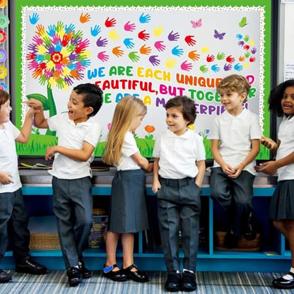 Spring Florals Bulletin Board Decorations Set Spring Tree Bulletin Board Classroom Decorations Handprint Flower Paper Cutouts March Bulletin Board Borders for School Chalkboard Door Supplies - style: Handprint Flowers