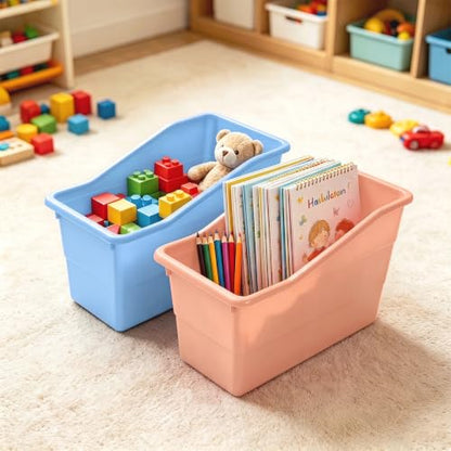 12 Pack Book Bins for Classroom Stackable Plastic Storage with Labels - color: Macaron