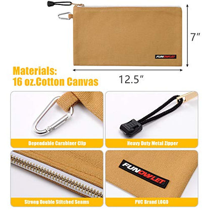 FunOwlet Utility Canvas Zipper Tool Bag, 4 Pack - color: White, Gray, Tan, Brown